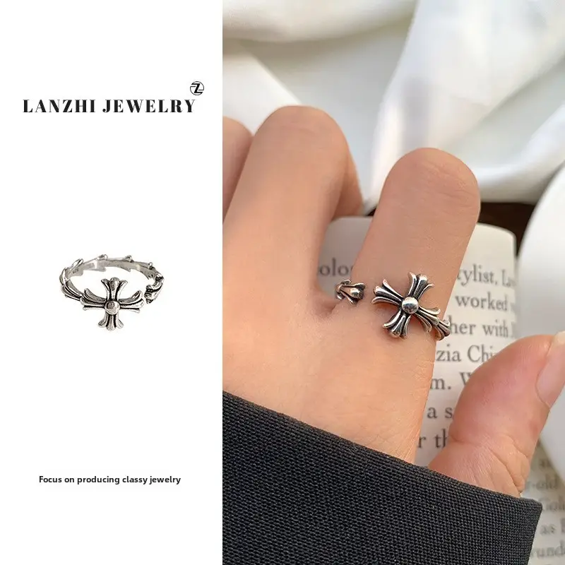 Lanzhi 925 Sterling Silver Ring, Personalized Punk Exaggerated Design Jewelry, Hip-Hop Open Ring, Non-Fading Niche