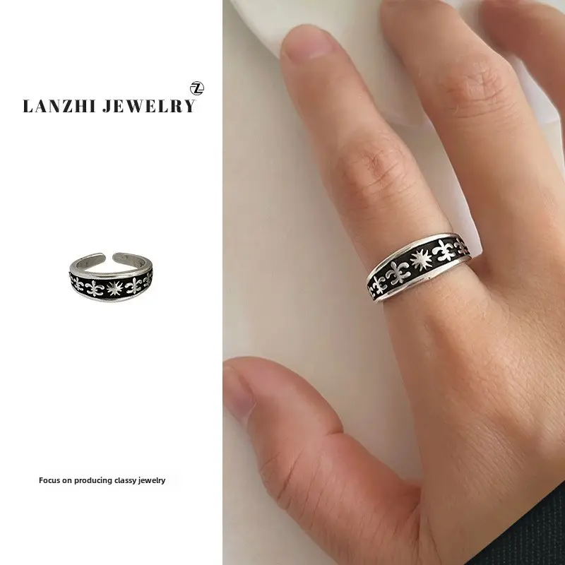 Lanzhi 925 Sterling Silver Ring, Personalized Punk Exaggerated Design Jewelry, Hip-Hop Open Ring, Non-Fading Niche