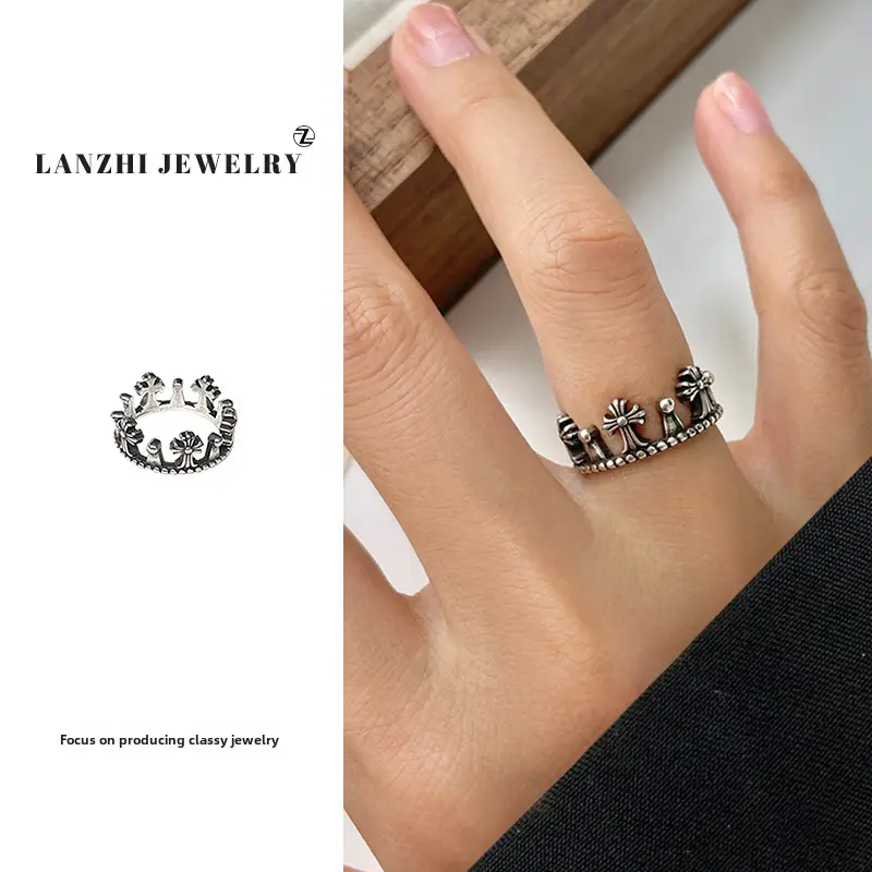 Lanzhi 925 Sterling Silver Ring, Personalized Punk Exaggerated Design Jewelry, Hip-Hop Open Ring, Non-Fading Niche