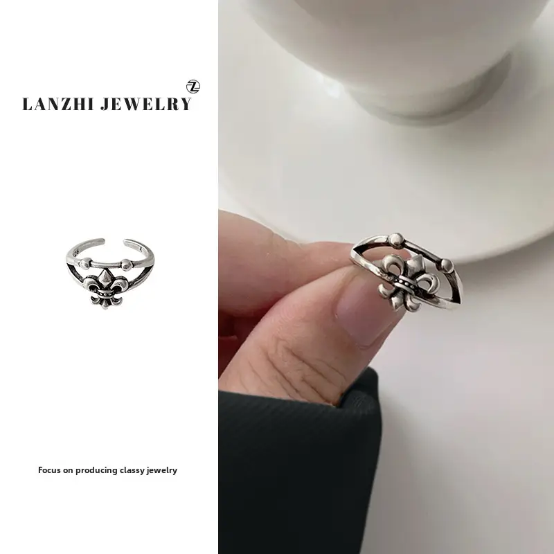 Lanzhi 925 Sterling Silver Ring, Personalized Punk Exaggerated Design Jewelry, Hip-Hop Open Ring, Non-Fading Niche