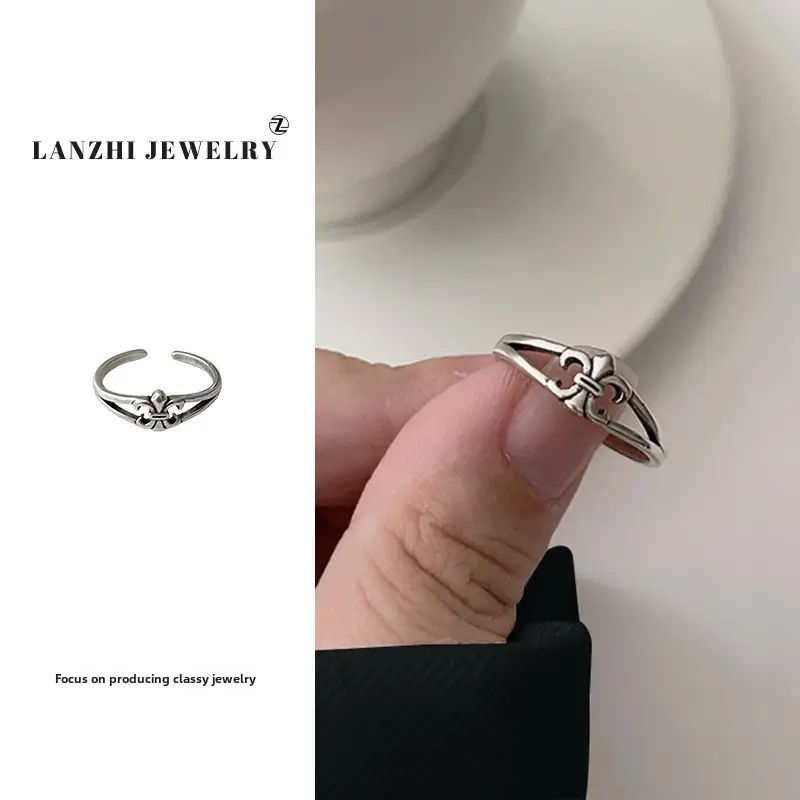 Lanzhi 925 Sterling Silver Ring, Personalized Punk Exaggerated Design Jewelry, Hip-Hop Open Ring, Non-Fading Niche