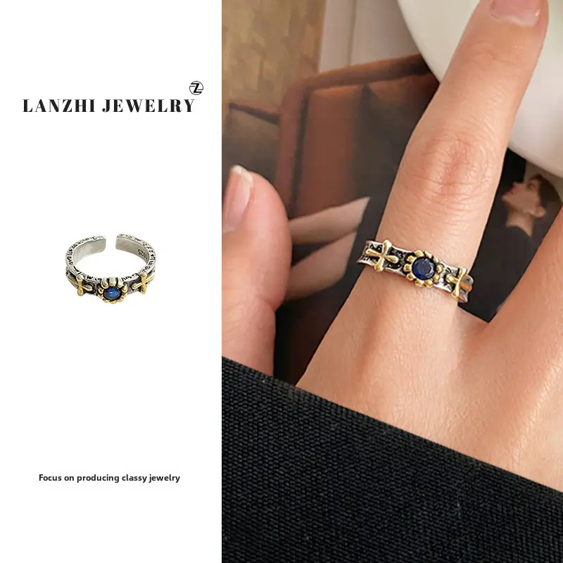 Lanzhi 925 Sterling Silver Ring, Personalized Punk Exaggerated Design Jewelry, Hip-Hop Open Ring, Non-Fading Niche