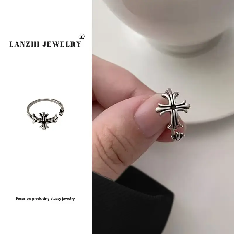 Lanzhi 925 Sterling Silver Ring, Personalized Punk Exaggerated Design Jewelry, Hip-Hop Open Ring, Non-Fading Niche