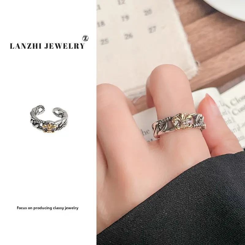 Lanzhi 925 Sterling Silver Ring, Personalized Punk Exaggerated Design Jewelry, Hip-Hop Open Ring, Non-Fading Niche