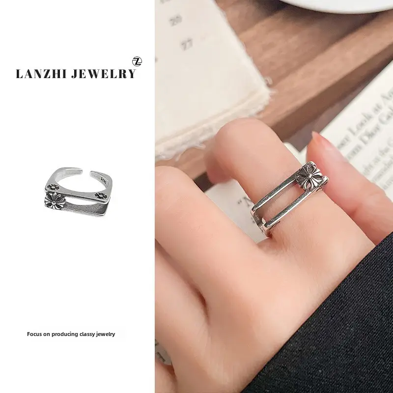 Lanzhi 925 Sterling Silver Ring, Personalized Punk Exaggerated Design Jewelry, Hip-Hop Open Ring, Non-Fading Niche