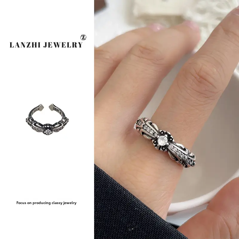 Lanzhi 925 Sterling Silver Ring, Personalized Punk Exaggerated Design Jewelry, Hip-Hop Open Ring, Non-Fading Niche