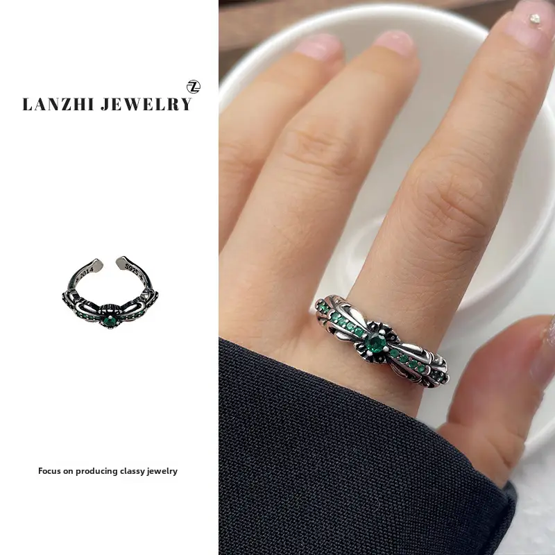 Lanzhi 925 Sterling Silver Ring, Personalized Punk Exaggerated Design Jewelry, Hip-Hop Open Ring, Non-Fading Niche