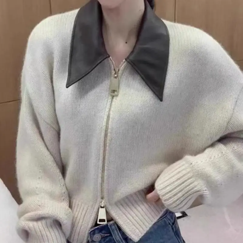 Women's V-Neck Cable Knit Pullover Sweater White — feature 18