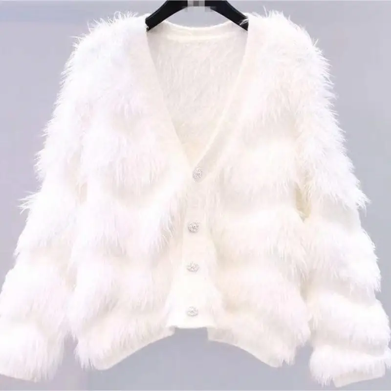 Women's V-Neck Cable Knit Pullover Sweater White — feature 21
