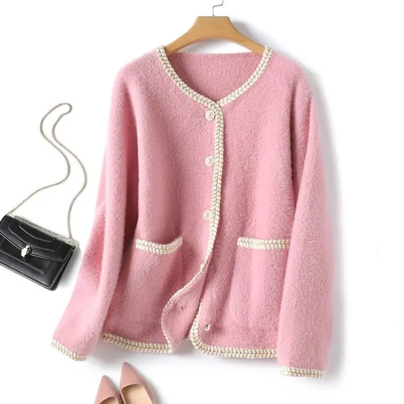Women's V-Neck Cable Knit Pullover Sweater White — feature 24