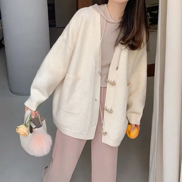 Women's V-Neck Cable Knit Pullover Sweater White — feature 34