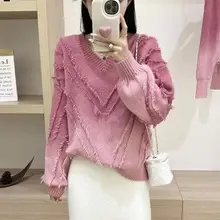 Women's V-Neck Cable Knit Pullover Sweater White — feature 4
