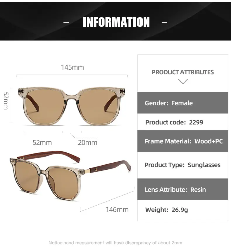 Korean Style Women Sunglasses Vintage Wood Grey Frame — feature 12