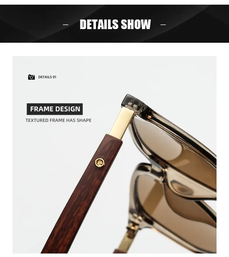 Korean Style Women Sunglasses Vintage Wood Grey Frame — feature 27