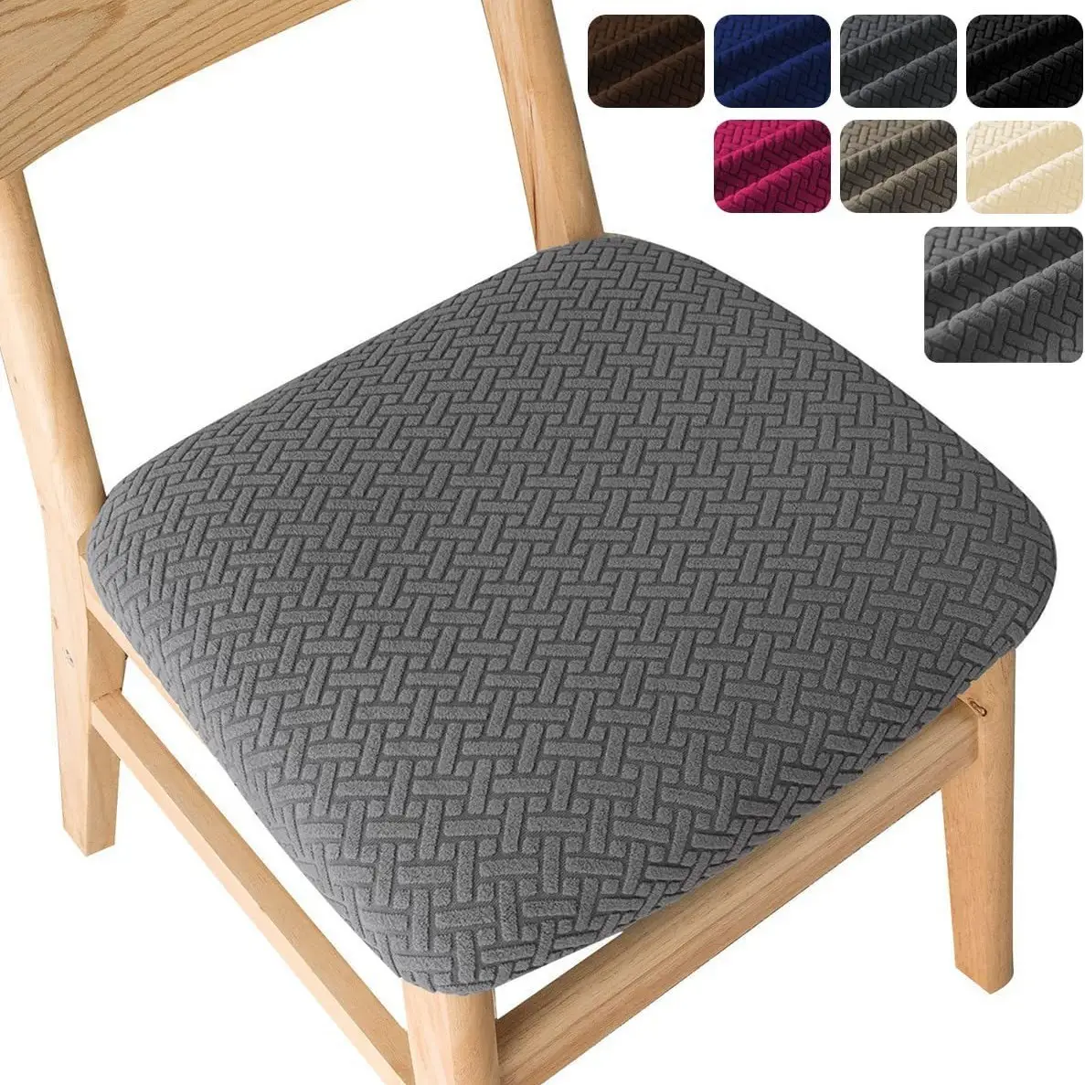 Long Plaid Jacquard Chair Cover Maroon 4S - Image 2