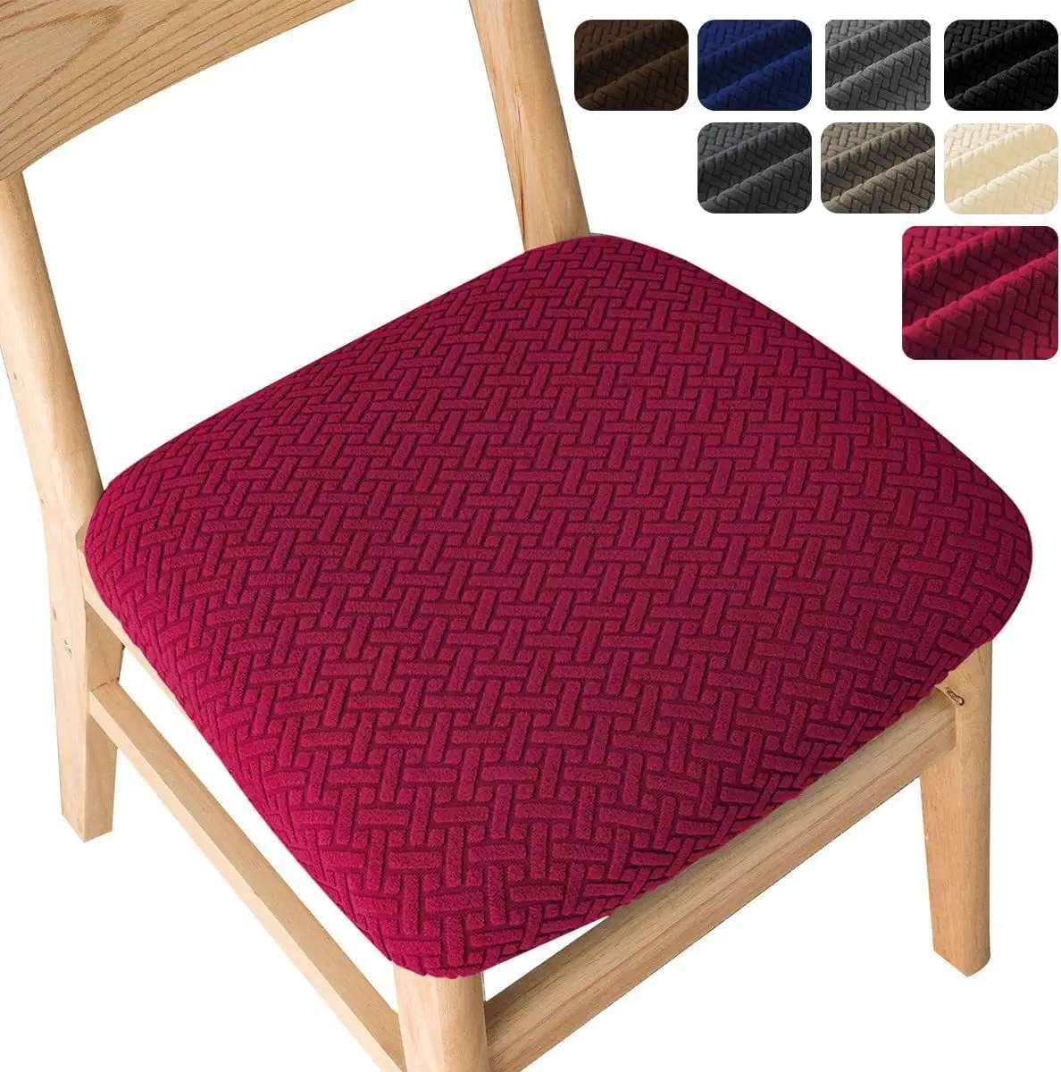 Long Plaid Jacquard Chair Cover Maroon 4S - Image 5