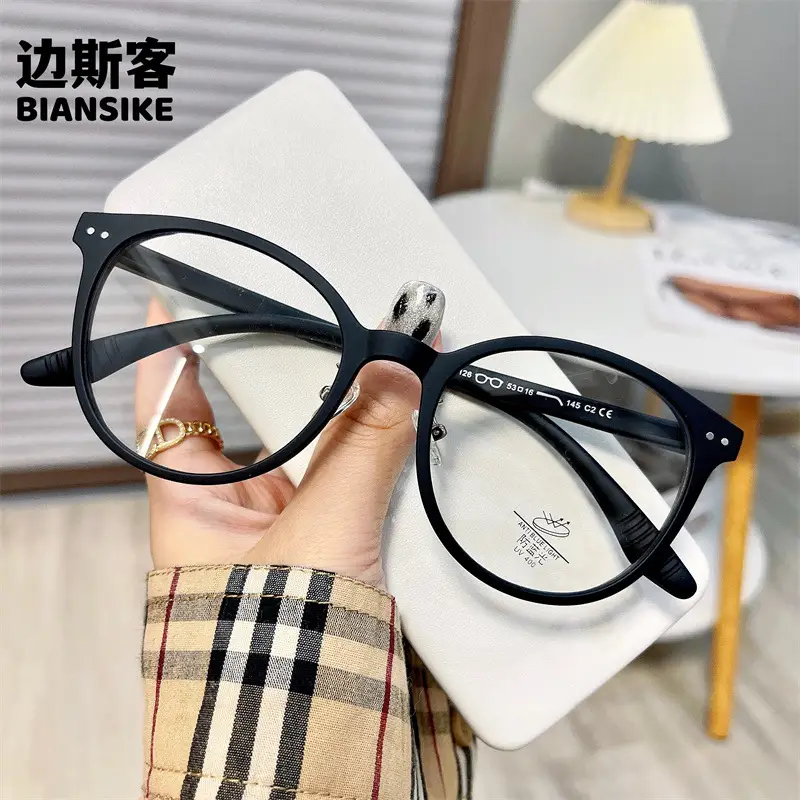 Men Women K-Style Mirror Round Glasses Olive Green - Image 2