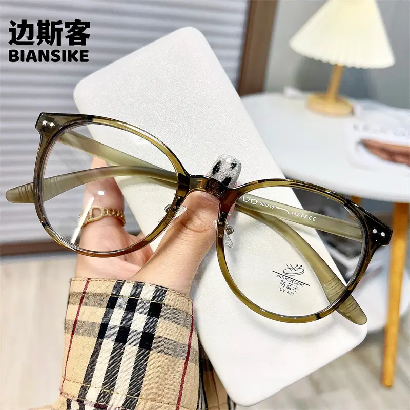 Men Women K-Style Mirror Round Glasses Olive Green - Image 5