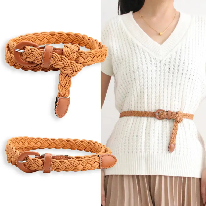 Black Vintage Twist Woven Belt for Women