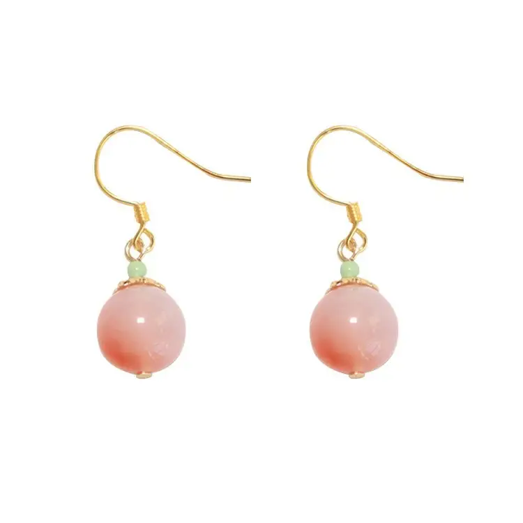 Peach Blossom Nuo Crimson Agate Pendant Earrings Pink Elegant Earrings Vintage National Style Earrings Women