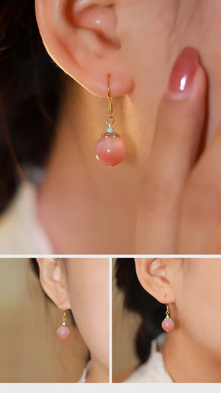 Peach Blossom Nuo Crimson Agate Pendant Earrings Pink Elegant Earrings Vintage National Style Earrings Women — feature 28
