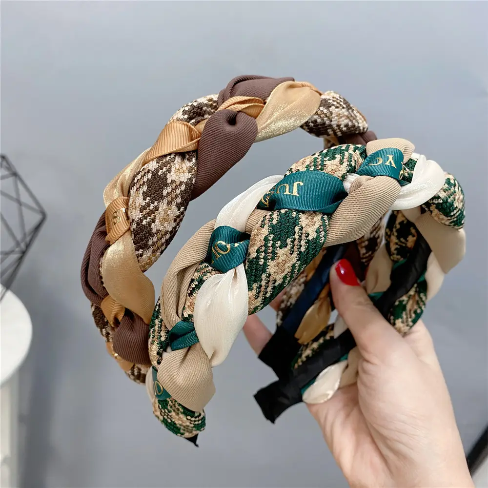 Autumn Winter Hairband Cotton Linen Plaid Color - Image 5