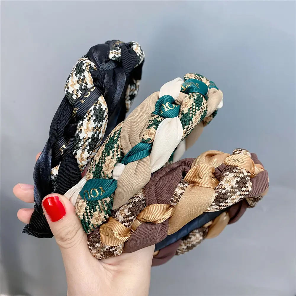 Autumn Winter Hairband Cotton Linen Plaid Color - Image 6