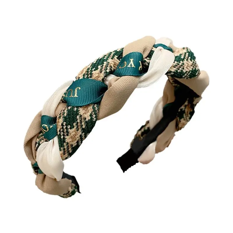 Autumn Winter Hairband Cotton Linen Plaid Color - Image 7