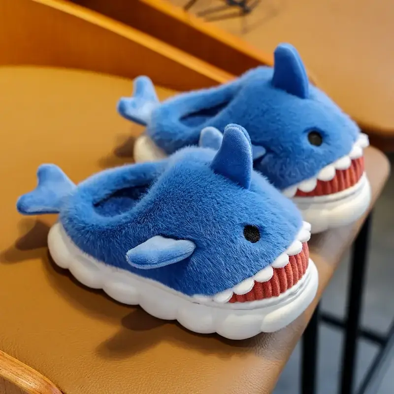 Children's Cotton Slippers for Boys and Girls Cute Cartoon Shark Slippers Autumn and Winter Home Indoor Baby Thick-Soled Slippers