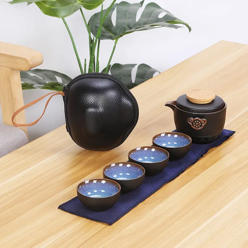 Portable Travel Tea Pot Set Five Cups Ceramic - Image 2