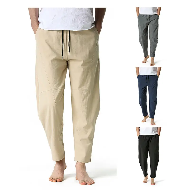 Men's Dark Grey Linen Cotton Jogger Pants - Image 6