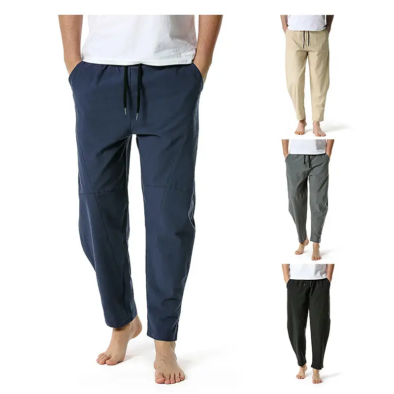 Men's Dark Grey Linen Cotton Jogger Pants - Image 7