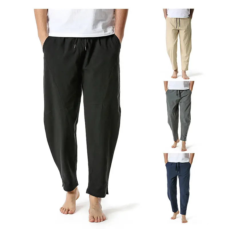 Men's Dark Grey Linen Cotton Jogger Pants - Image 8