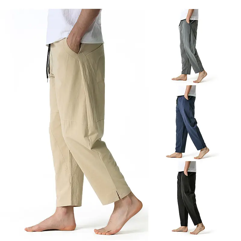 Men's Dark Grey Linen Cotton Jogger Pants - Image 9