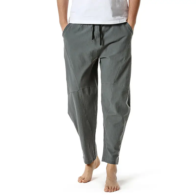 Men's Dark Grey Linen Cotton Jogger Pants — feature 10