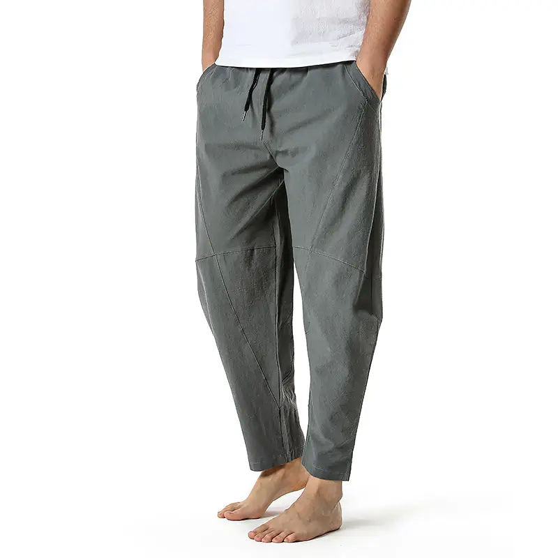 Men's Dark Grey Linen Cotton Jogger Pants — feature 11