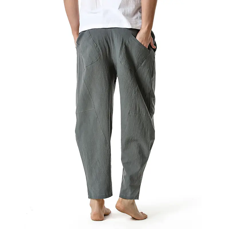 Men's Dark Grey Linen Cotton Jogger Pants — feature 13