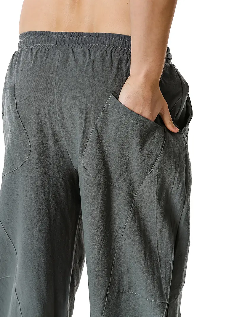 Men's Dark Grey Linen Cotton Jogger Pants — feature 17