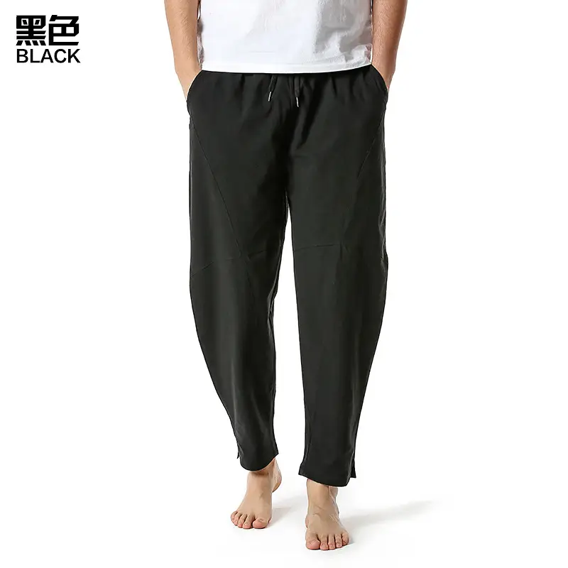 Men's Dark Grey Linen Cotton Jogger Pants - Image 2