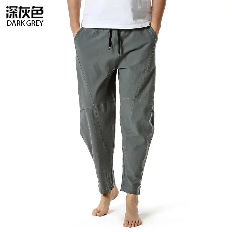 Men's Dark Grey Linen Cotton Jogger Pants - Image 3