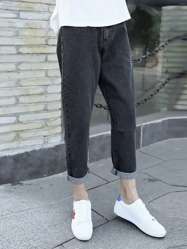 Men's Blue Denim Cropped Jeans Straight Leg New Spring Autumn - Image 6