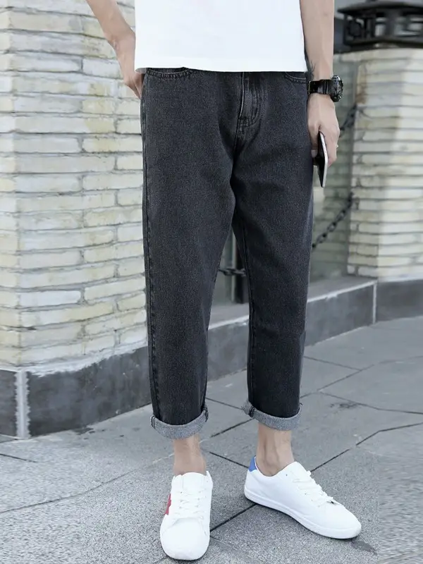 Men's Blue Denim Cropped Jeans Straight Leg New Spring Autumn - Image 7