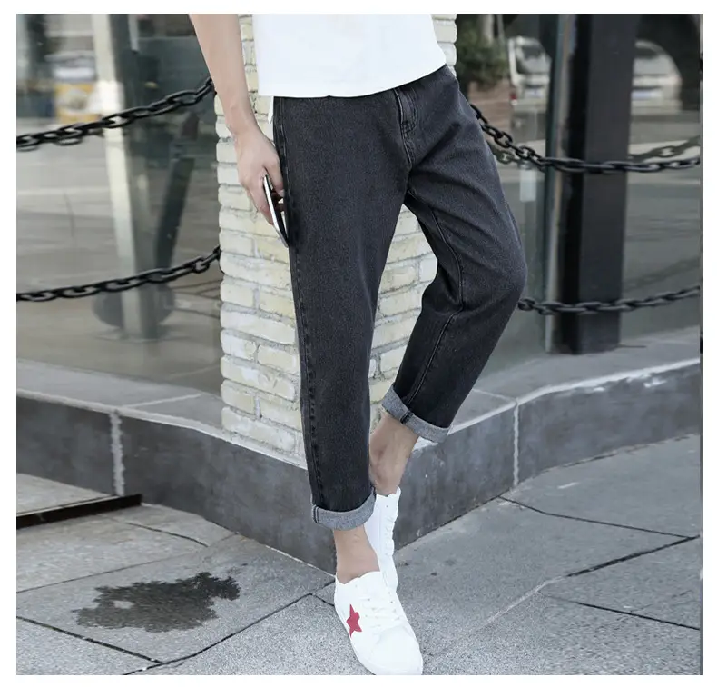 Men's Blue Denim Cropped Jeans Straight Leg New Spring Autumn — feature 10