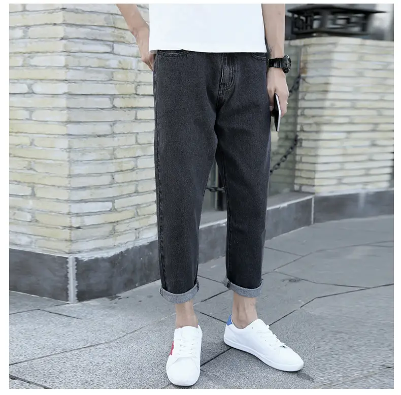 Men's Blue Denim Cropped Jeans Straight Leg New Spring Autumn — feature 11