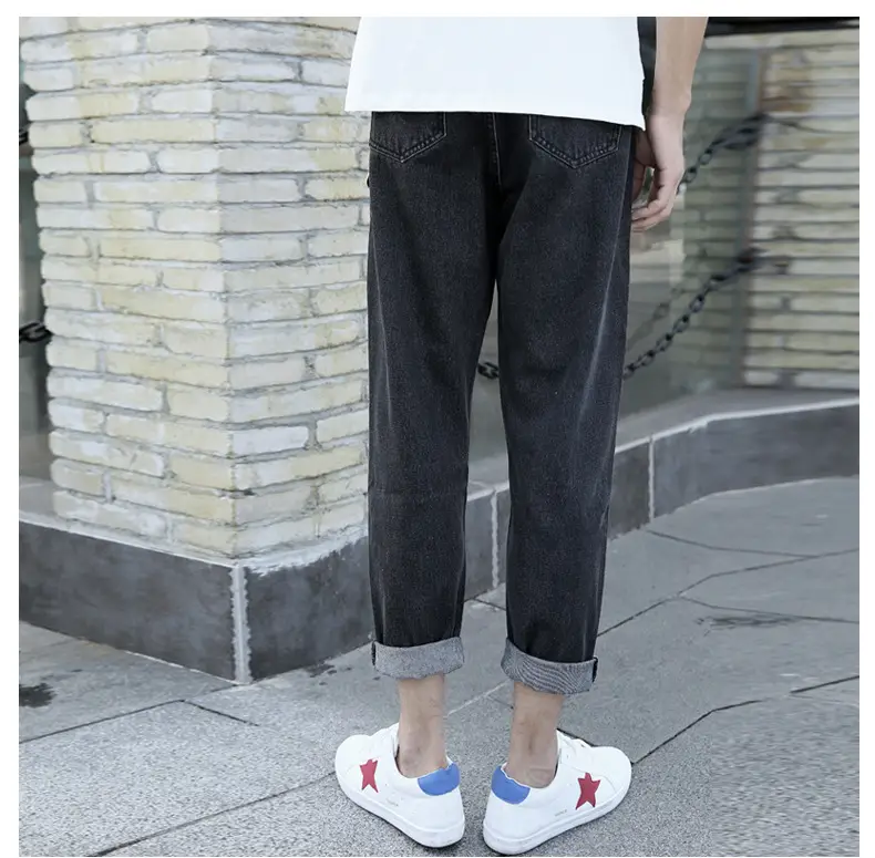 Men's Blue Denim Cropped Jeans Straight Leg New Spring Autumn — feature 12