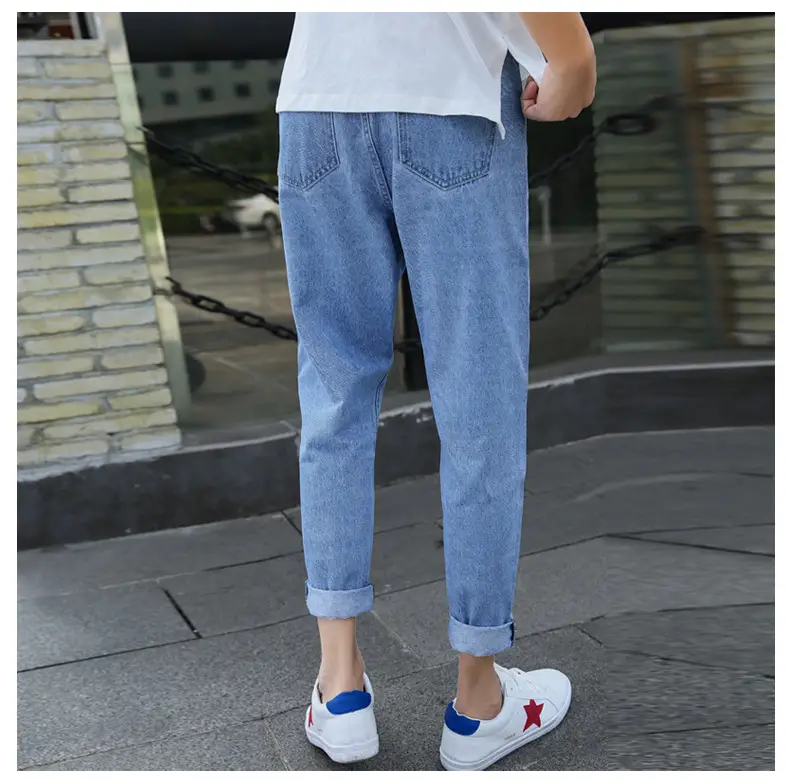 Men's Blue Denim Cropped Jeans Straight Leg New Spring Autumn — feature 8
