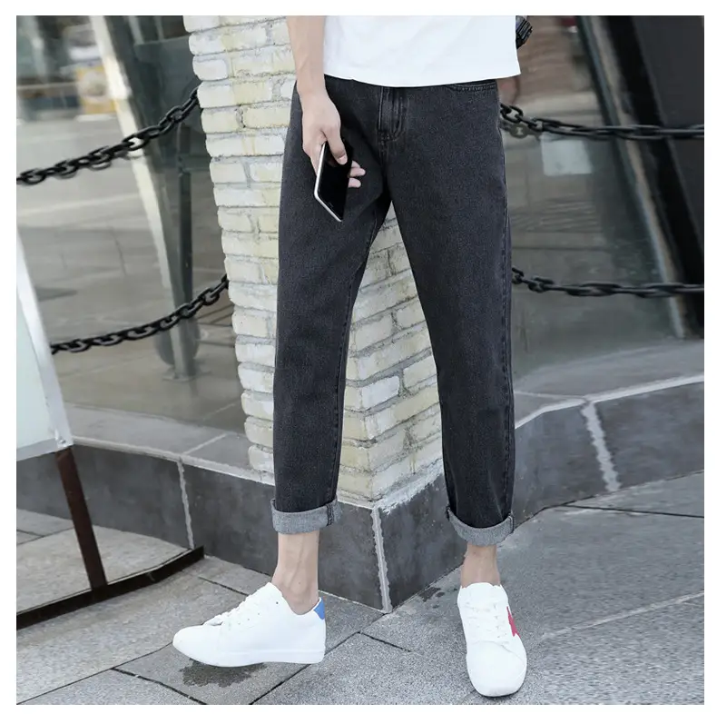 Men's Blue Denim Cropped Jeans Straight Leg New Spring Autumn — feature 9