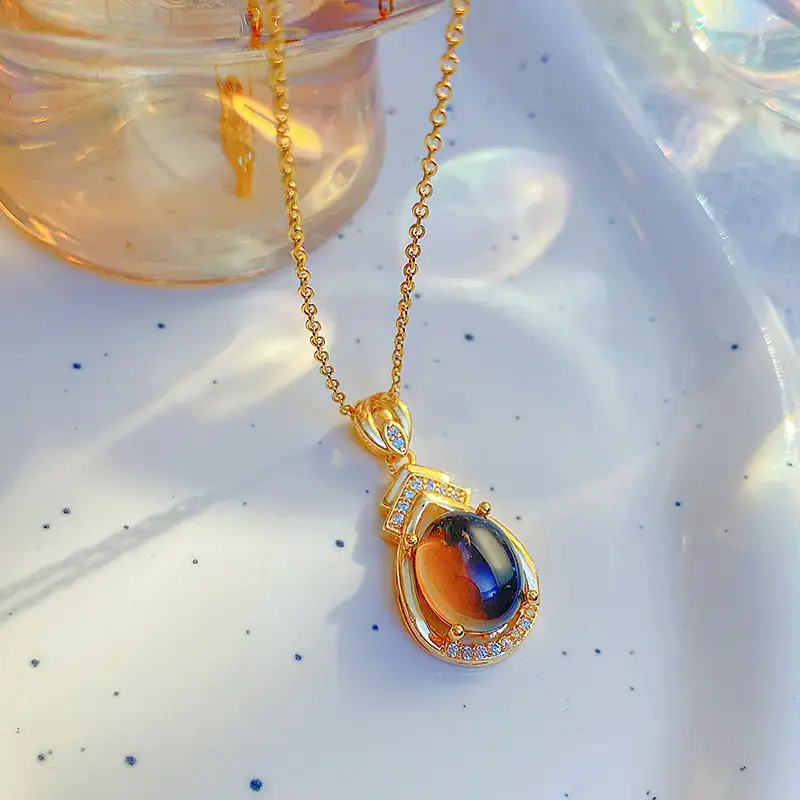 Gold Plated Blue Stone Pendant Necklace for Women - Image 2
