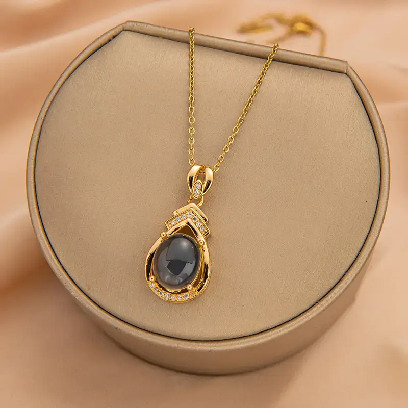 Gold Plated Blue Stone Pendant Necklace for Women - Image 4