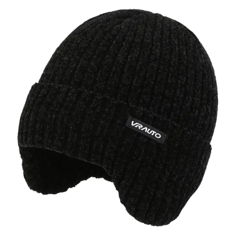 Men's Thick Wool Beanie Grey Winter Warm Ear Protection